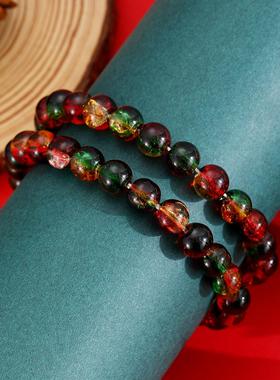 Christmas beading复古圣诞配色碎花水晶手链ins冰爆撞色手工串珠