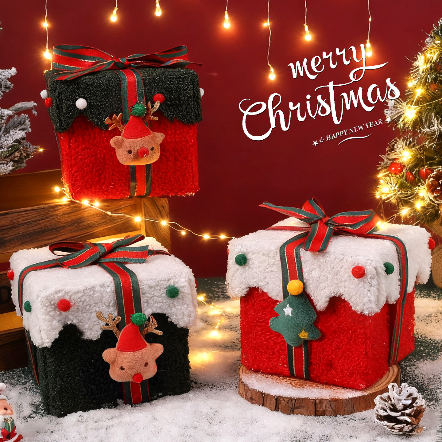 圣诞节装饰品礼物盒圣诞拍照道具苹果桌面氛围摆件圣诞树场景布置,淘宝优惠券,粉丝福利购,淘宝优惠卷