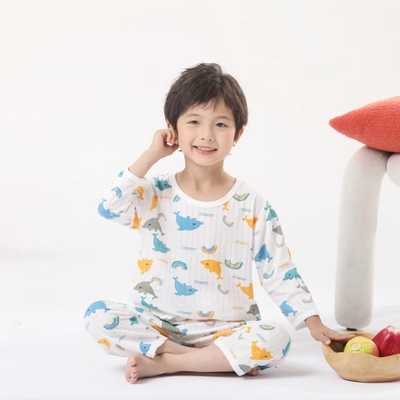木木屋儿童睡衣纯棉男童女童7分袖家居服套装夏季薄款宝宝空调服