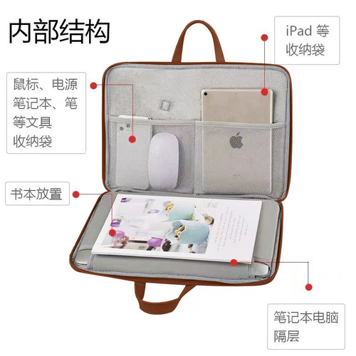 简约卡通电脑包14寸笔记本手提包女时尚ins适用于联想小新air15红米Pro13惠普星14华为16寸保护套可爱高级感 - 图1