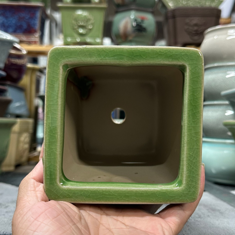 10.5*10.5*14cm陶瓷冰裂四方签筒悬崖高款飘枝兰花竹子专用花盆 - 图3