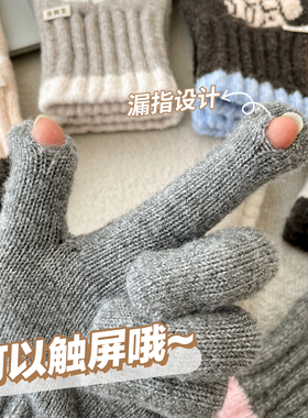 冬季加厚保暖触屏五指手套女