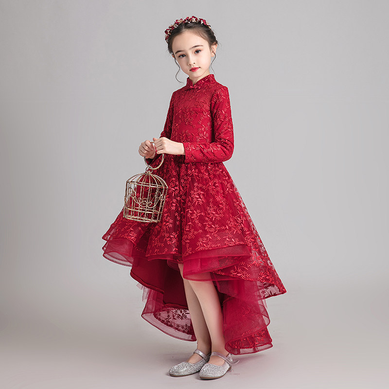 儿童晚礼服女童婚纱长袖小花童蓬蓬纱拖尾钢琴演出服走秀高贵秋冬,淘宝优惠券,粉丝福利购,淘宝优惠卷