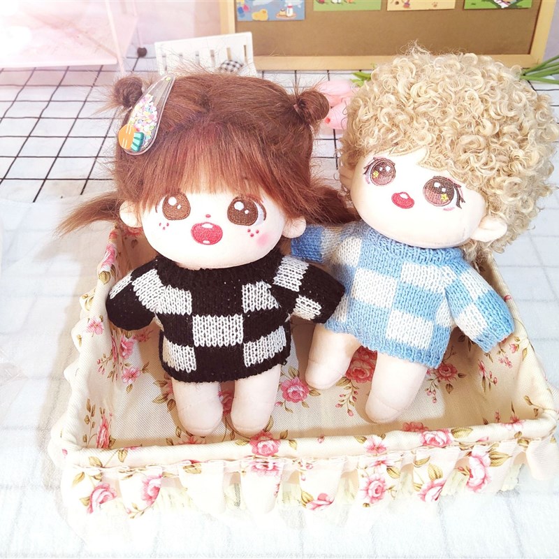 现货20cm厘米娃衣无p属性棉花娃娃圆领针织衫方格毛衣换装百搭衣 - 图0