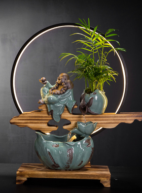 创意桌面流水器摆件喷泉客厅办公室家居装饰陶瓷玄关招财风水中式