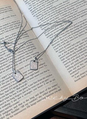 无事牌幸运方牌925银满钻方牌项链轻奢小众设计感简约锁骨链