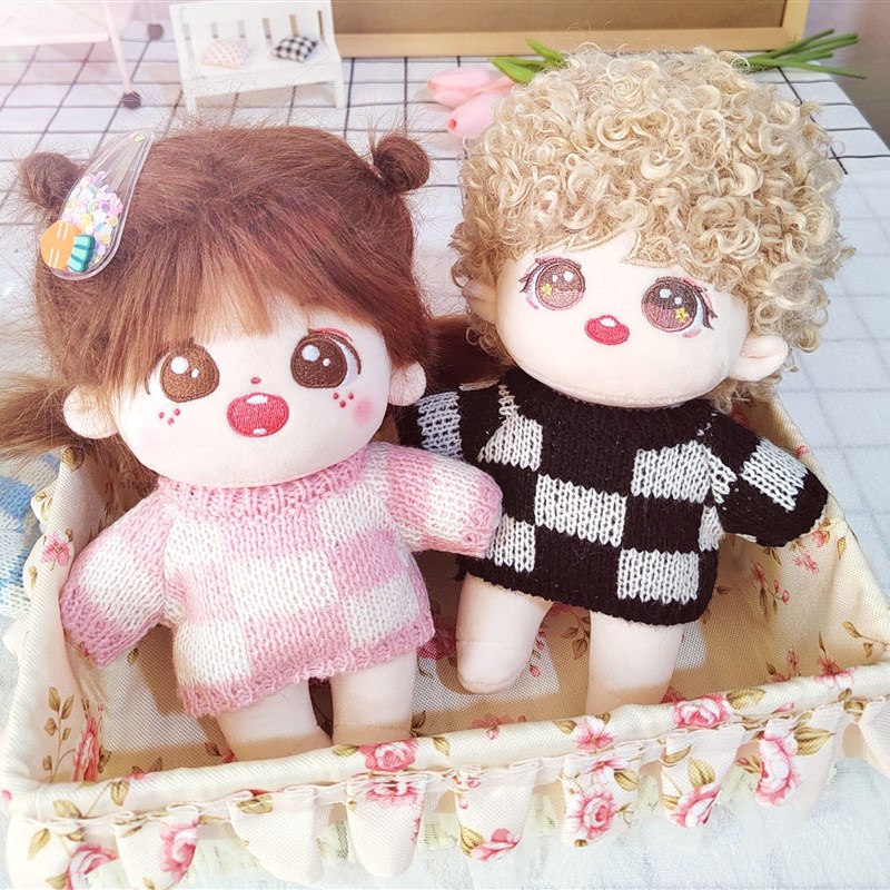 现货20cm厘米娃衣无p属性棉花娃娃圆领针织衫方格毛衣换装百搭衣 - 图2