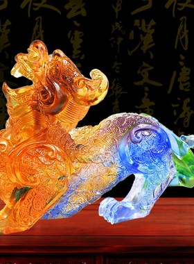 古法琉璃摆件镇宅聚财一对财位店铺开业办公室客厅装饰招財貔貅