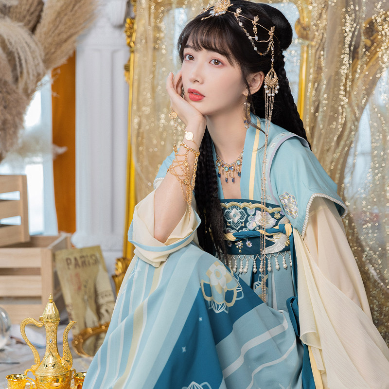 池夏敦煌曲鹤羽唐褙子对襟短衫汉服 池夏汉服