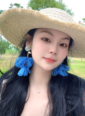旅游度假蓝色布艺耳环耳饰耳钉耳夹耳坠2025春夏新款女饰品潮流