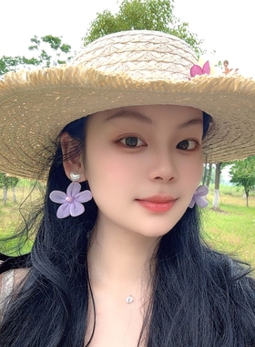 海边旅游度假紫色花朵耳环耳饰耳钉耳坠耳夹2026春夏新款女饰品潮