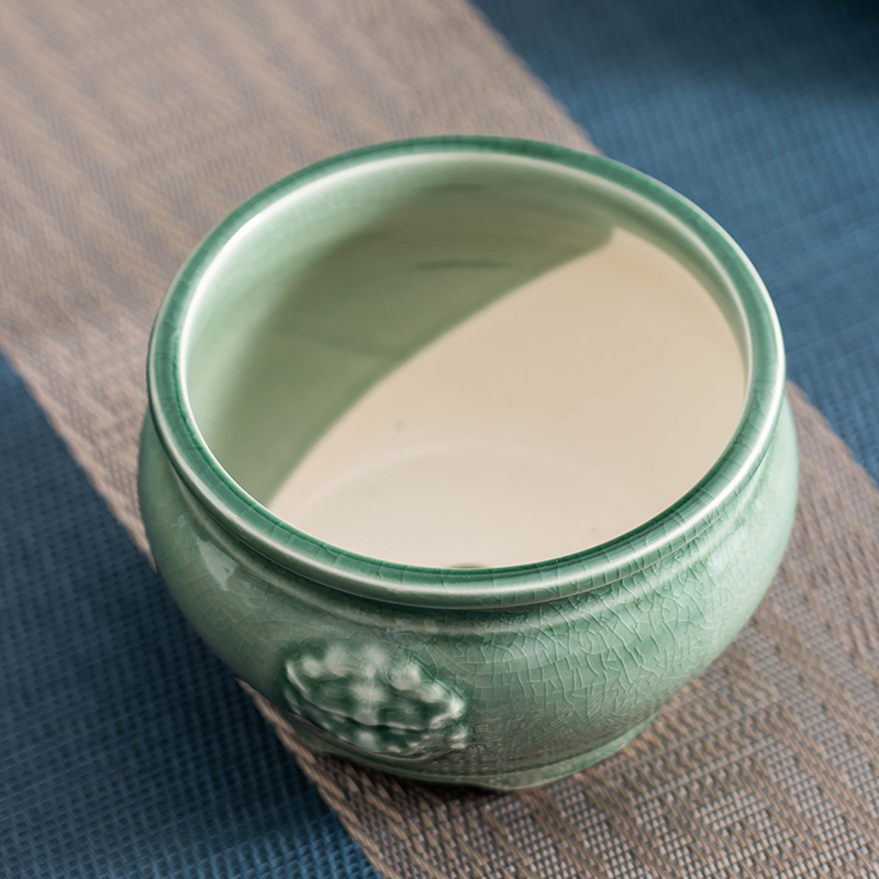 中国风古典兰花绿植花盆中式哥窑冰裂陶瓷家用客厅典雅摆件带托,淘宝优惠券,粉丝福利购,淘宝优惠卷