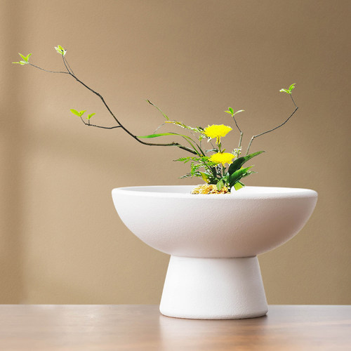 陶瓷高脚花盆桌面绿植花插盆水培高级剑山插花器皿禅意桌面盆景盆 - 图0