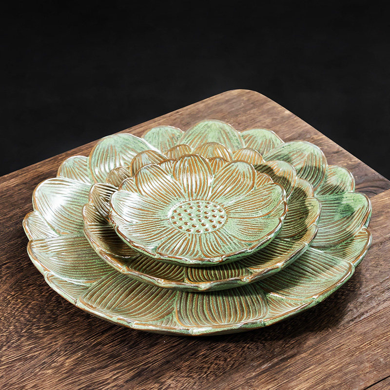 莲花陶瓷花盆托盘多肉植物接水盘大小口径底托吸水石圆形组合特价,淘宝优惠券,粉丝福利购,淘宝优惠卷