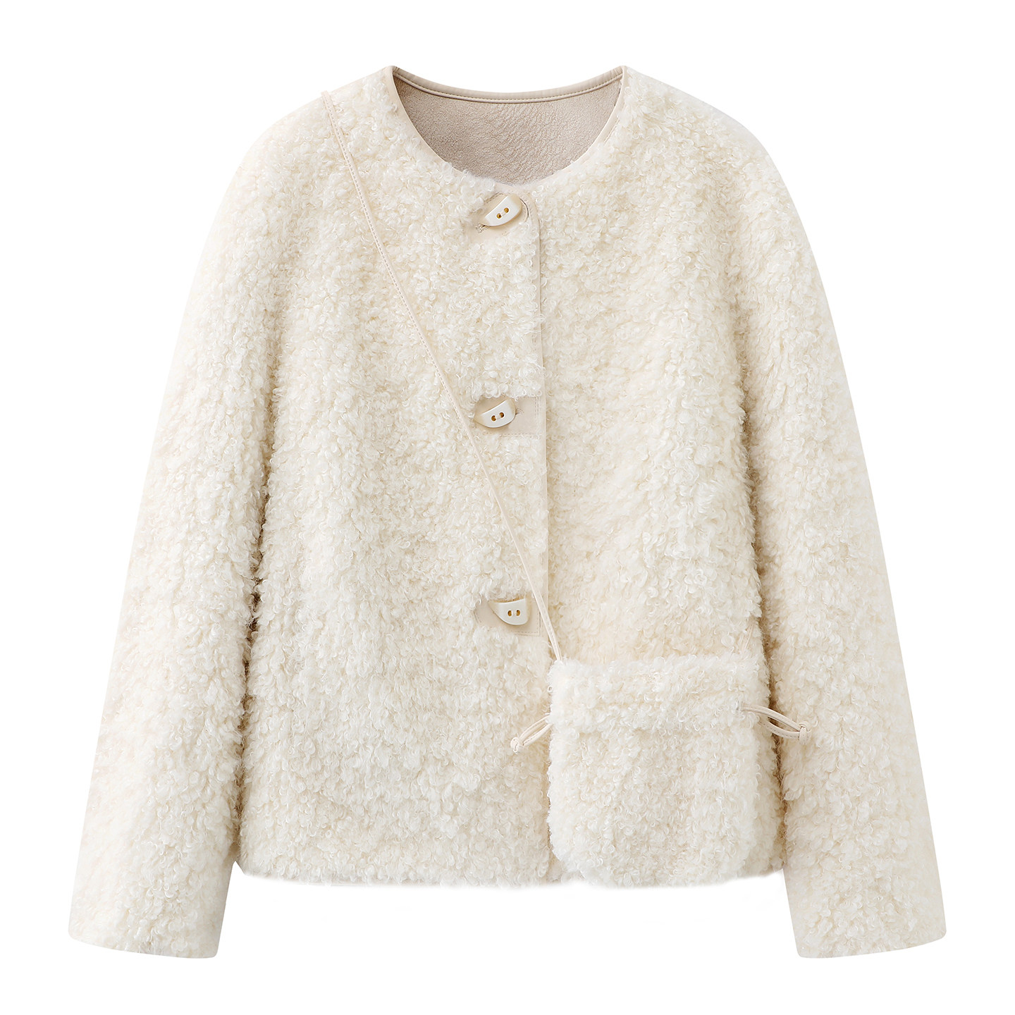 2025秋冬季甜美粉色温柔羊羔毛气质皮草配小包包圆领毛毛短外套女,淘宝优惠券,粉丝福利购,淘宝优惠卷