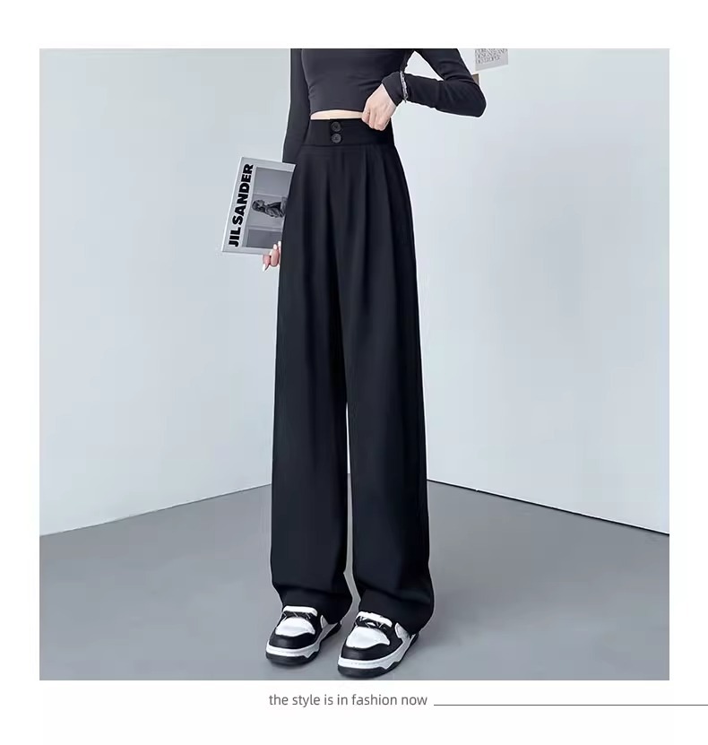超显腿直!高腰休闲垂感窄版阔腿裤女2024春高级感显瘦直筒西装裤 - 图1