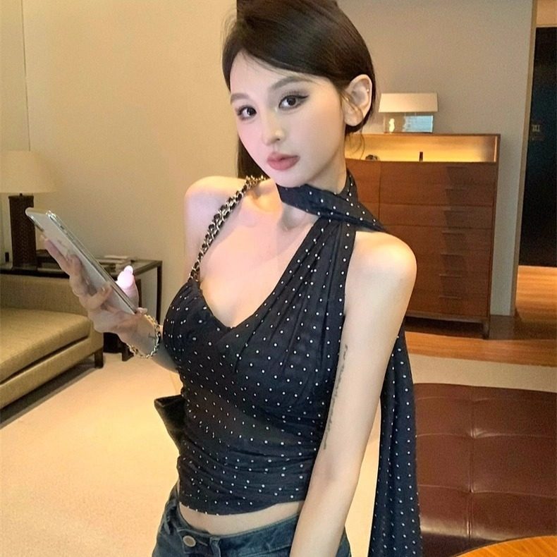 初秋新款纯欲性感飘带围脖抹胸女修身显瘦一体式带胸垫百搭上衣,淘宝优惠券,粉丝福利购,淘宝优惠卷