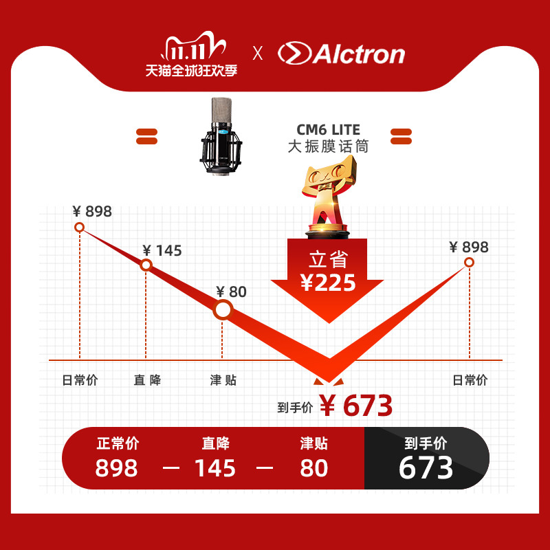 Alctron爱克创 CM6 lite专业录音大振膜电容话筒吉他弹唱麦克风 - 图0