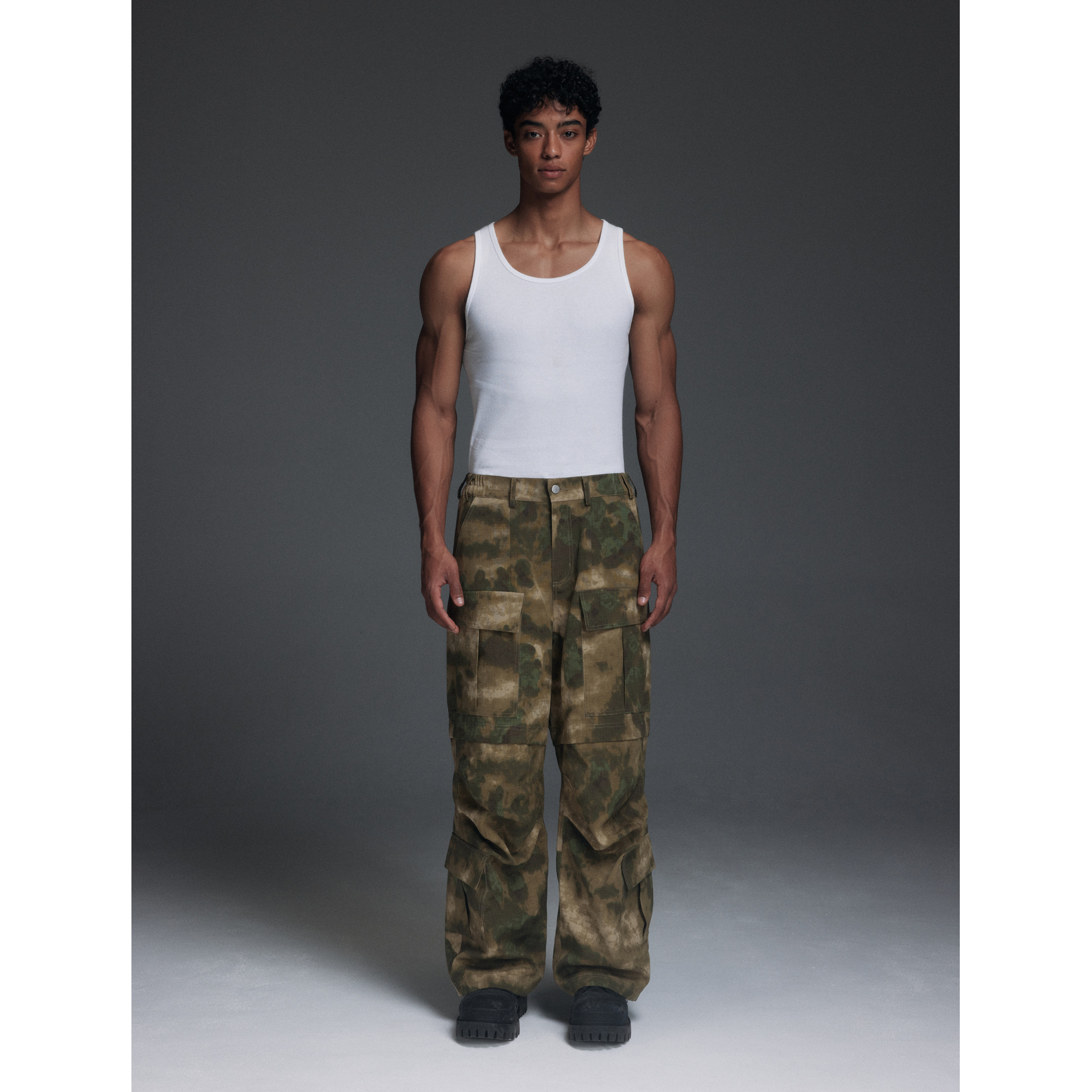 NOVACAM 美式复古休闲晕染迷彩baggy宽松多口袋直筒工装炮弹裤 - 图2