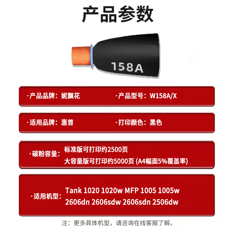 适用惠普158A粉盒Tank 2606sdw 2606sdn打印机墨粉W158X智能闪充硒鼓HP Tank 1005w 1020w MFP 2506dw 1580a - 图0