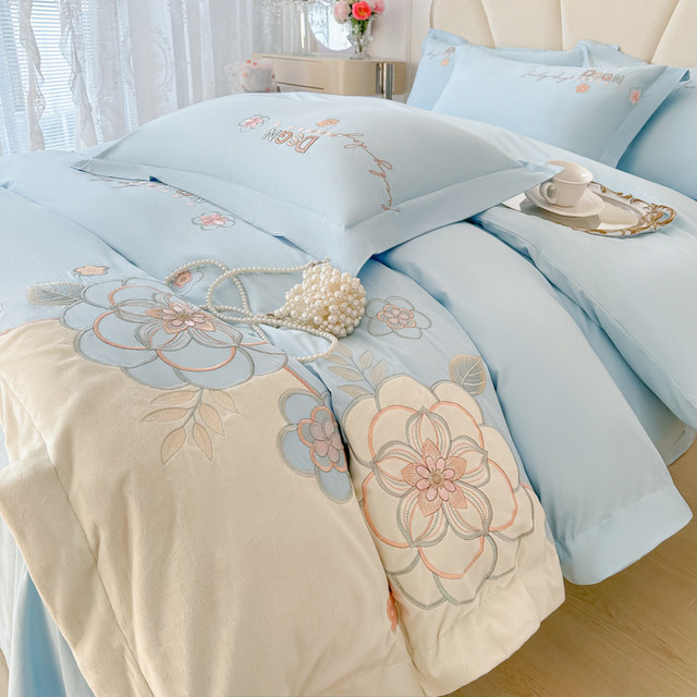 Light luxury style 180-piece cotton pure cotton embroidery four-piece set