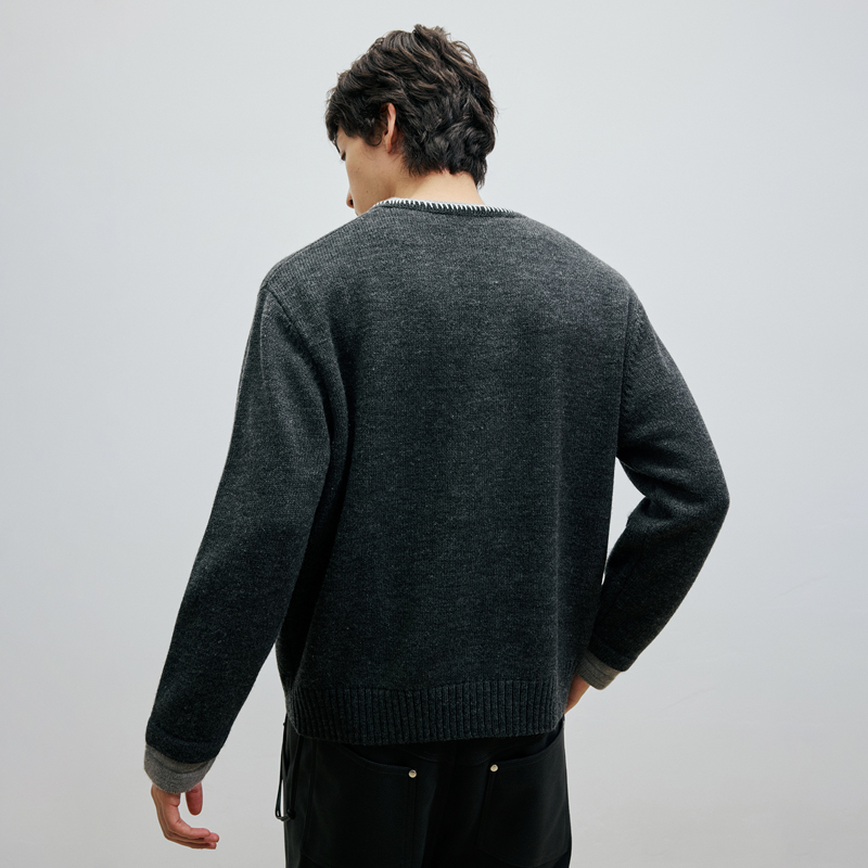 WHIMNOTION 25AW「假两件手缝线」澳洲进口美利奴羊毛亨利领毛衣