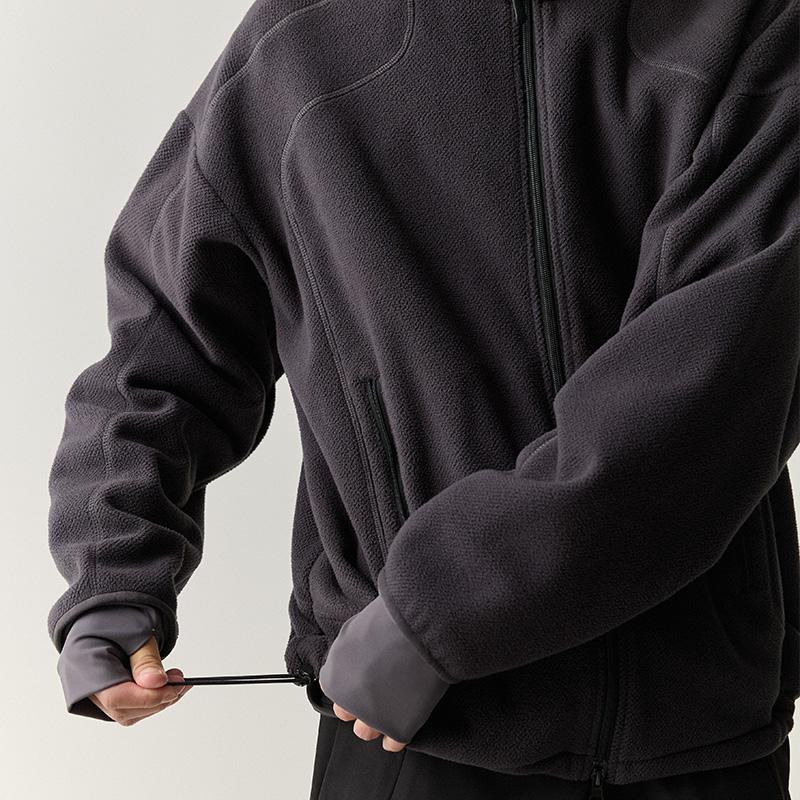 WHIMNOTION 破骨结构哈苏线立领摇粒绒夹克休闲抽绳百搭保暖外套 - 图1