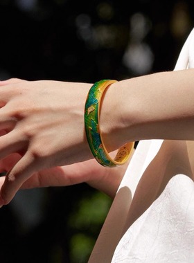 金包银珐琅手镯支持定制结婚礼物千里江山中式婚礼珐琅来料加复刻