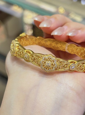 金包银曼陀罗花丝镶嵌钻石手镯新中式送女友生日礼物镯子定制饰品