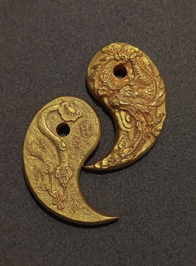 金包银龙凤佩吊坠雕刻中国风龙圆牌挂件项饰挂坠来料定制首饰饰品