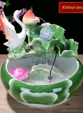 陶瓷流水喷泉雾化加湿器摆件风水轮财运鱼缸客厅办公桌开幕礼