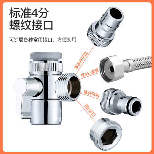 全铜洗衣机水龙头转接头一分二分水器一进二出水嘴水龙头转换接头-图3