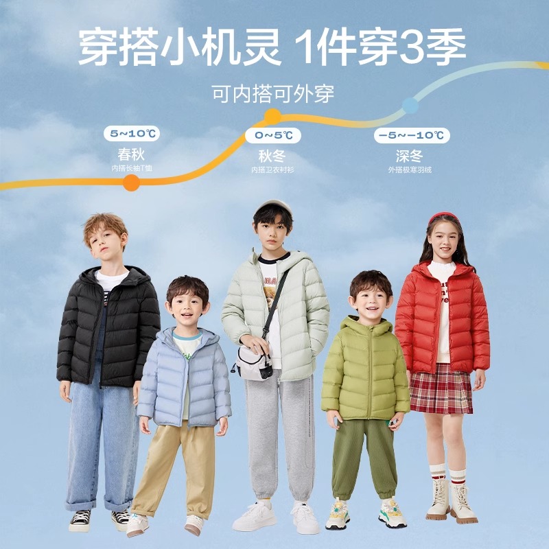 巴拉巴拉儿童羽绒服男童女童轻薄外套中大童宝宝冬装2024新款童装