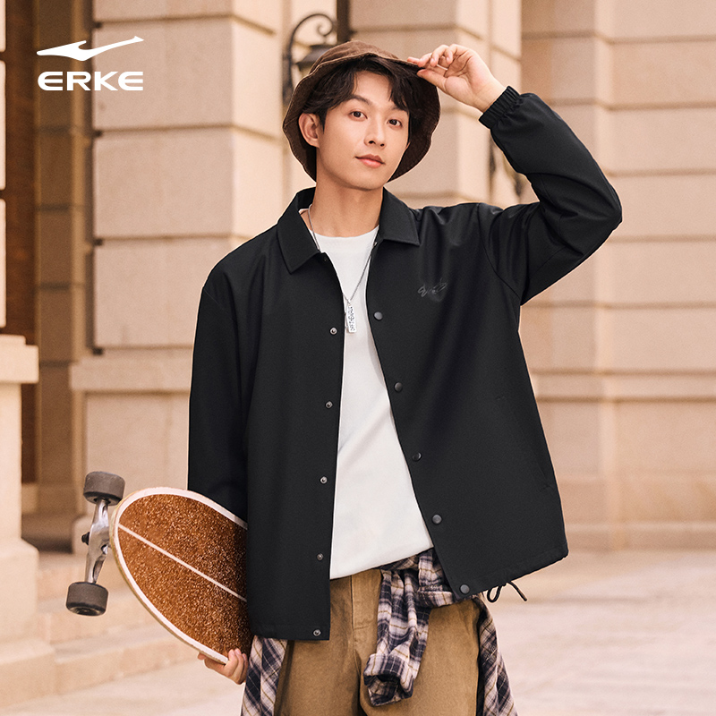 鸿星尔克外套男2025春秋新款男士运动防泼水风衣工装教练夹克上衣 - 图2