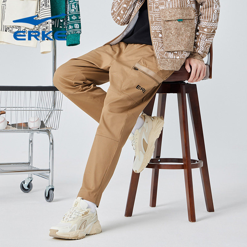 鸿星尔克男士运动裤春夏季新款工装裤休闲九分裤直筒卡其色长裤子,淘宝优惠券,粉丝福利购,淘宝优惠卷