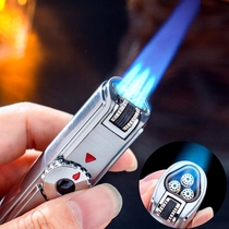 Shake-up windproof inflatable lighter Three heads Blue Flame Straight punch creative personality Custom Cigar Grinding Wheel Lighter Tide Man