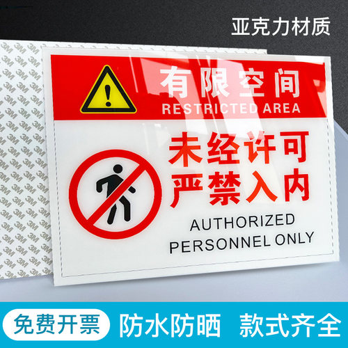 有限空间安全警示牌受限空间危险作业告知卡标识牌子告示牌闲人免进密闭空间标示标志提示指示贴纸警告贴定制 - 图1