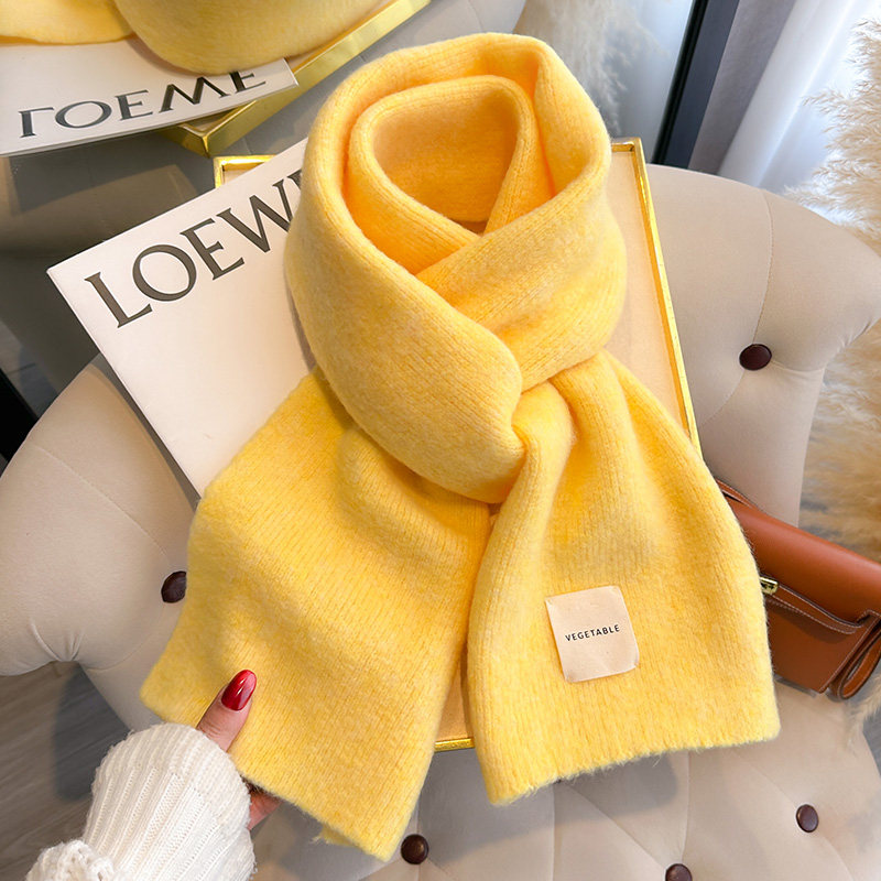 鹅黄嫩黄嫩黄色针织毛线仿羊绒厚围巾女生秋冬季儿童围脖短小护颈,淘宝优惠券,粉丝福利购,淘宝优惠卷