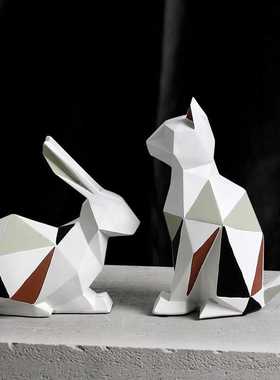 新款直销北欧现代简约几何动物摆件摆设猫兔子创意客厅电视柜桌面