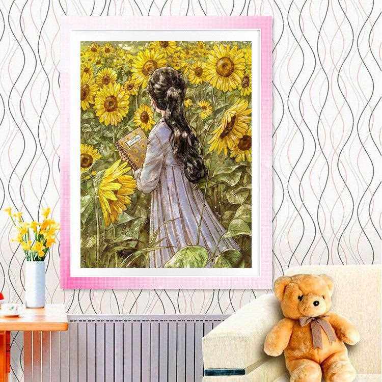 新款直销钻石画2023新款可爱卡通向日葵女孩点贴钻十字绣小幅儿童,淘宝优惠券,粉丝福利购,淘宝优惠卷