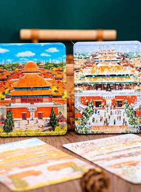 新款直销北京景点旅游马口铁冰箱贴故宫雪景颐和园创意立体纪念品