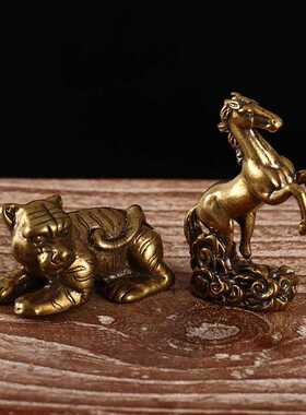 新款直销黄铜做旧骏马桌面摆件生肖虎铜马转运马到成功摆饰文玩老