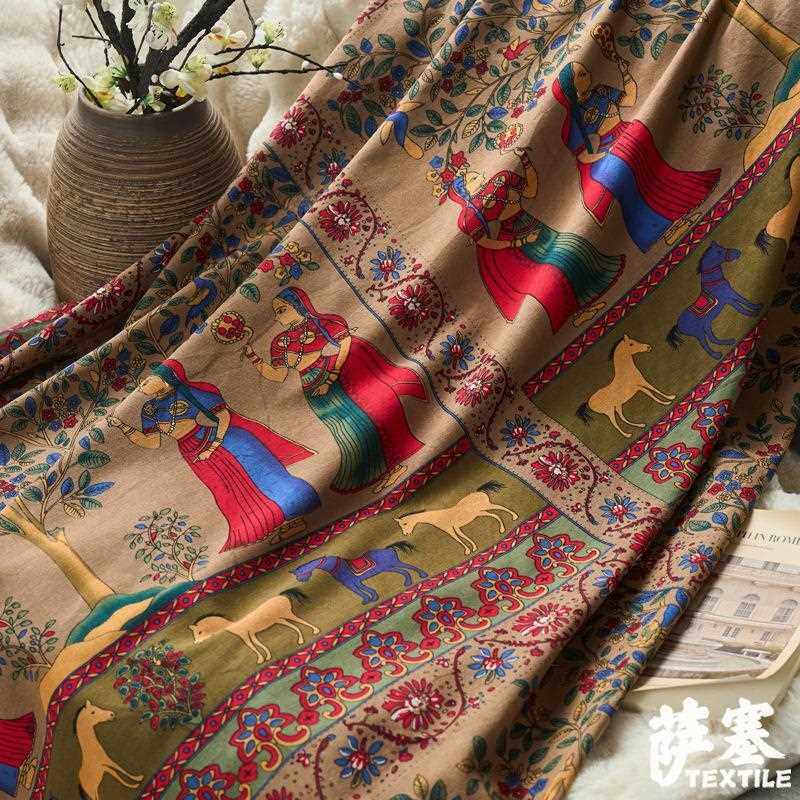 新款直销麻棉数码印花布料 民族风波西米亚面料复古手工DIY桌布拼,淘宝优惠券,粉丝福利购,淘宝优惠卷