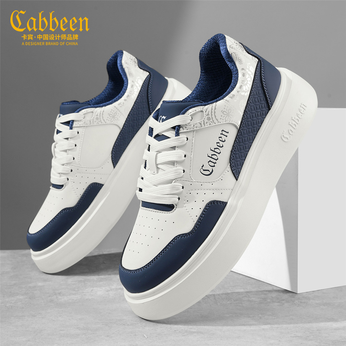 卡宾男鞋2025新款秋季蓝白色低帮软底运动板鞋男士正品百搭休闲鞋 - 图1