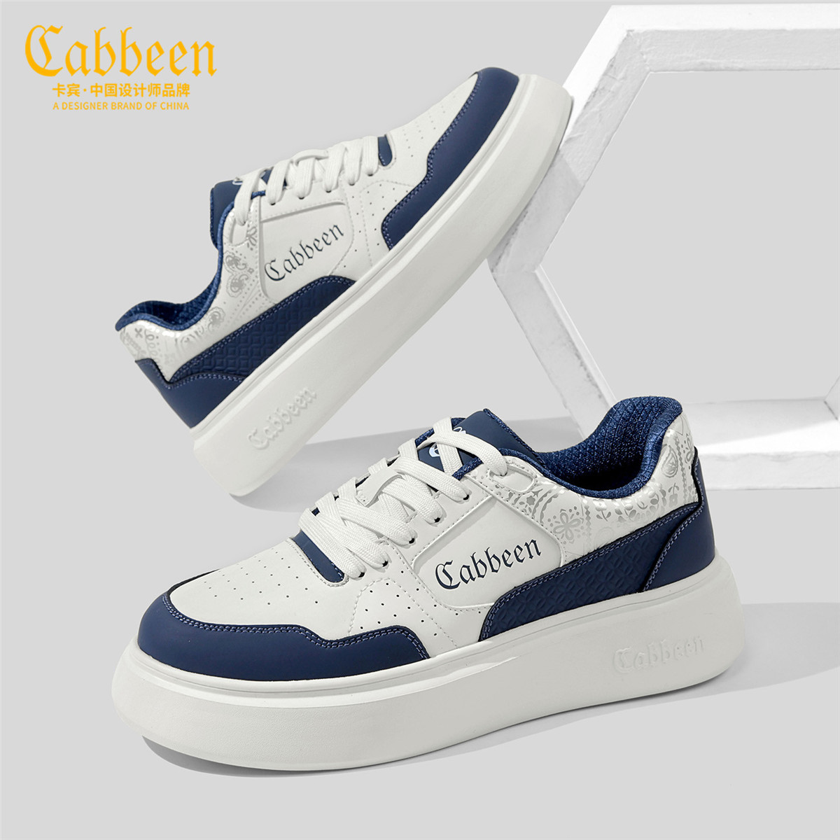 卡宾男鞋2025新款秋季蓝白色低帮软底运动板鞋男士正品百搭休闲鞋 - 图0