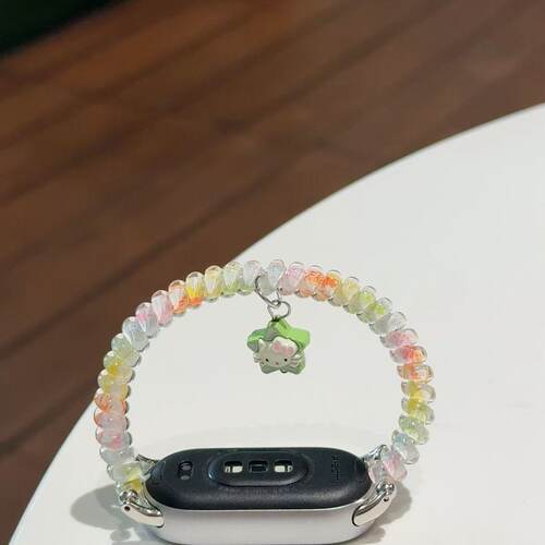 适用小米手环10/9/8表带89pro彩虹弹力发圈小米watch S4/s3/S2陶瓷电话线苹果卡通腕带红米手环5/4/3夏季透气 - 图3