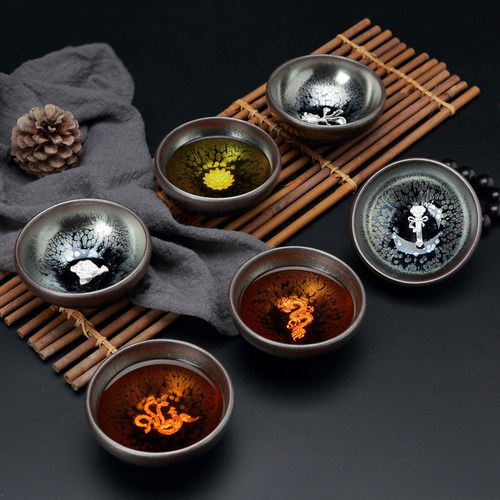 福晓 建阳油滴建盏茶杯大号茶碗纯手工建窑主人杯鹧鸪斑镶银单杯 - 图2