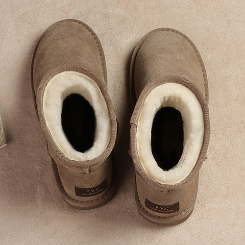 真皮雪地靴男士冬季保暖加绒东北加厚防滑新款短靴子男棉鞋面包鞋 - 图1