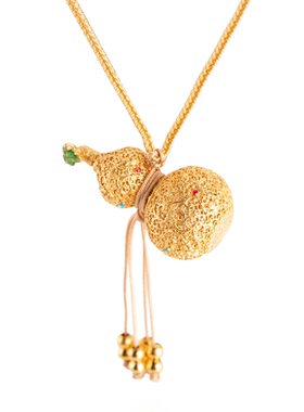 成易银器 纯银镀金葫芦项链女古蜀锦工艺挂件全银定制招财包挂