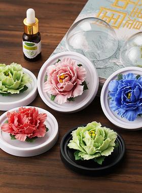 非遗手捏牡丹花摆件陶瓷香薰扩香器香氛办公室桌面家居饰品礼盒装